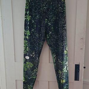 Green Leafy Pattern Leggings L